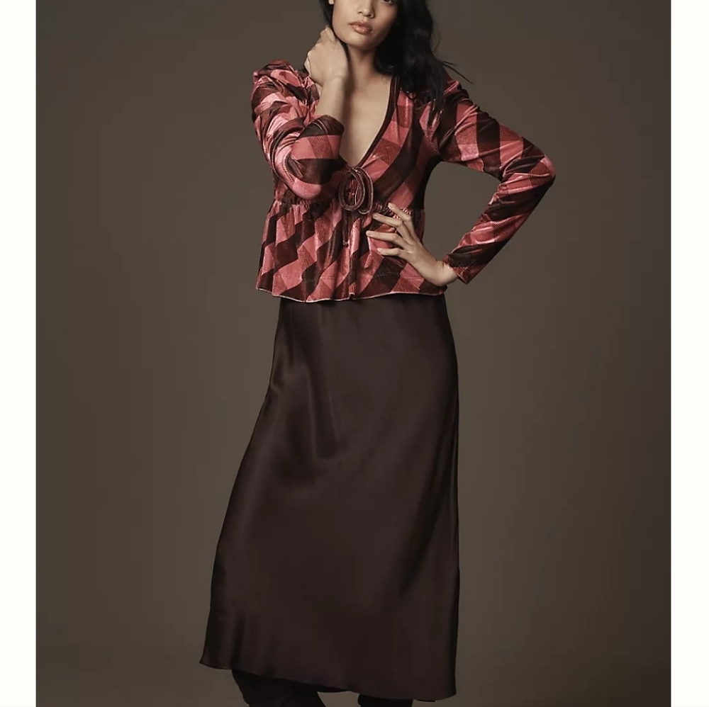 NWT Anthropologie Maeve Velvet Babydoll Top, Size Small - Picture 2 of 9